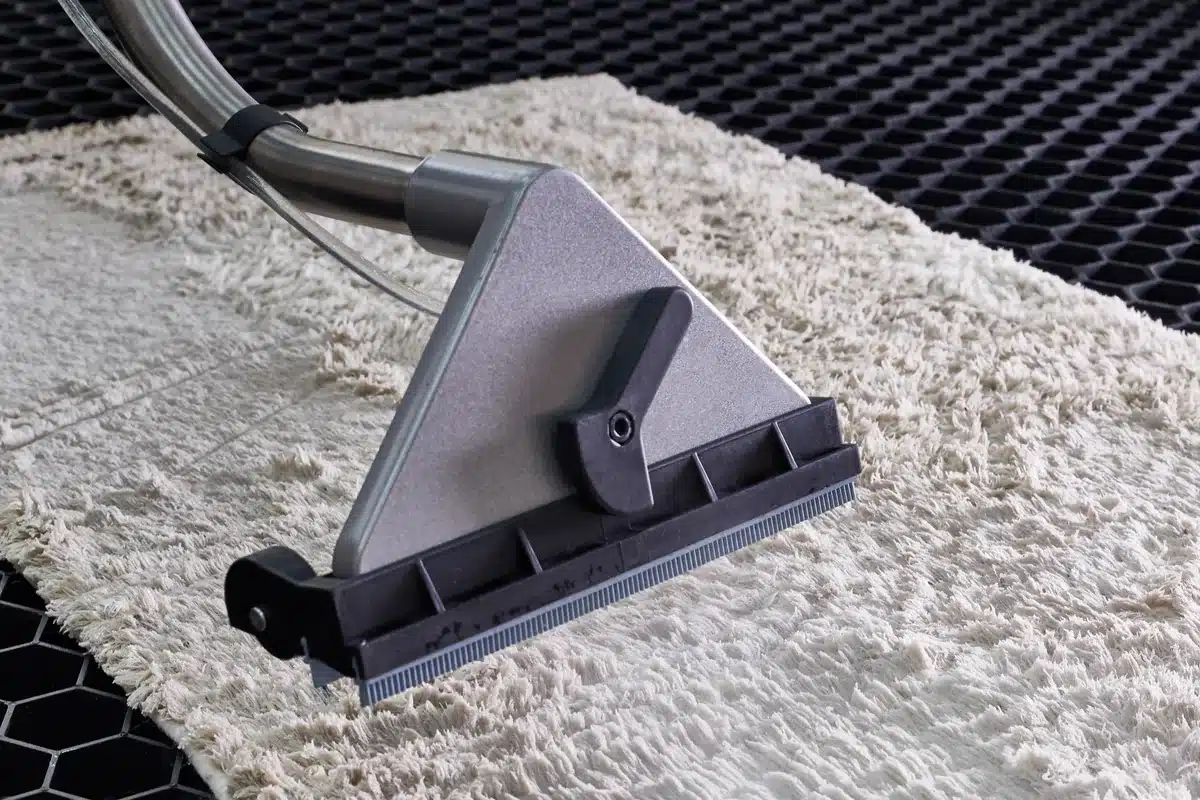 Carpet extraction wand cleaning a carpeted floor
