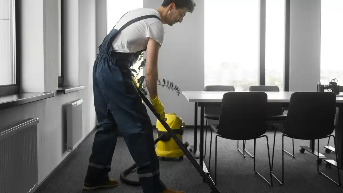 Professional cleaning an indoor carpeted area